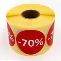 Наклейка скидка "-70%" круглая D 70 мм бумага (1000 шт в рулоне)