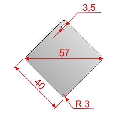 Бирка серебряная ромб 40 х 40 мм диагональ 57мм со скругленными углами (1 упак 100 шт)