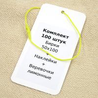 Комплект 100 штук "Бирки 50х100 + Наклейки + Биркодержатели лимонные DL29"