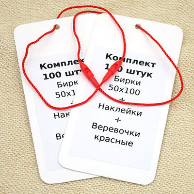 Комплект 100 штук "Бирки 50х100 + Наклейки + Биркодержатели красные DL29"