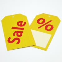 Навесная бирка "Sale" желто-красная 108 х 60 мм (1 упак 100 шт)
