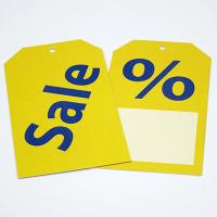 Навесная бирка "Sale" желто-синяя 108 х 60 мм (1 упак 100 шт)