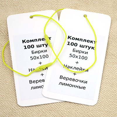 Комплект 100 штук "Бирки 50х100 + Наклейки + Биркодержатели лимонные DL29"